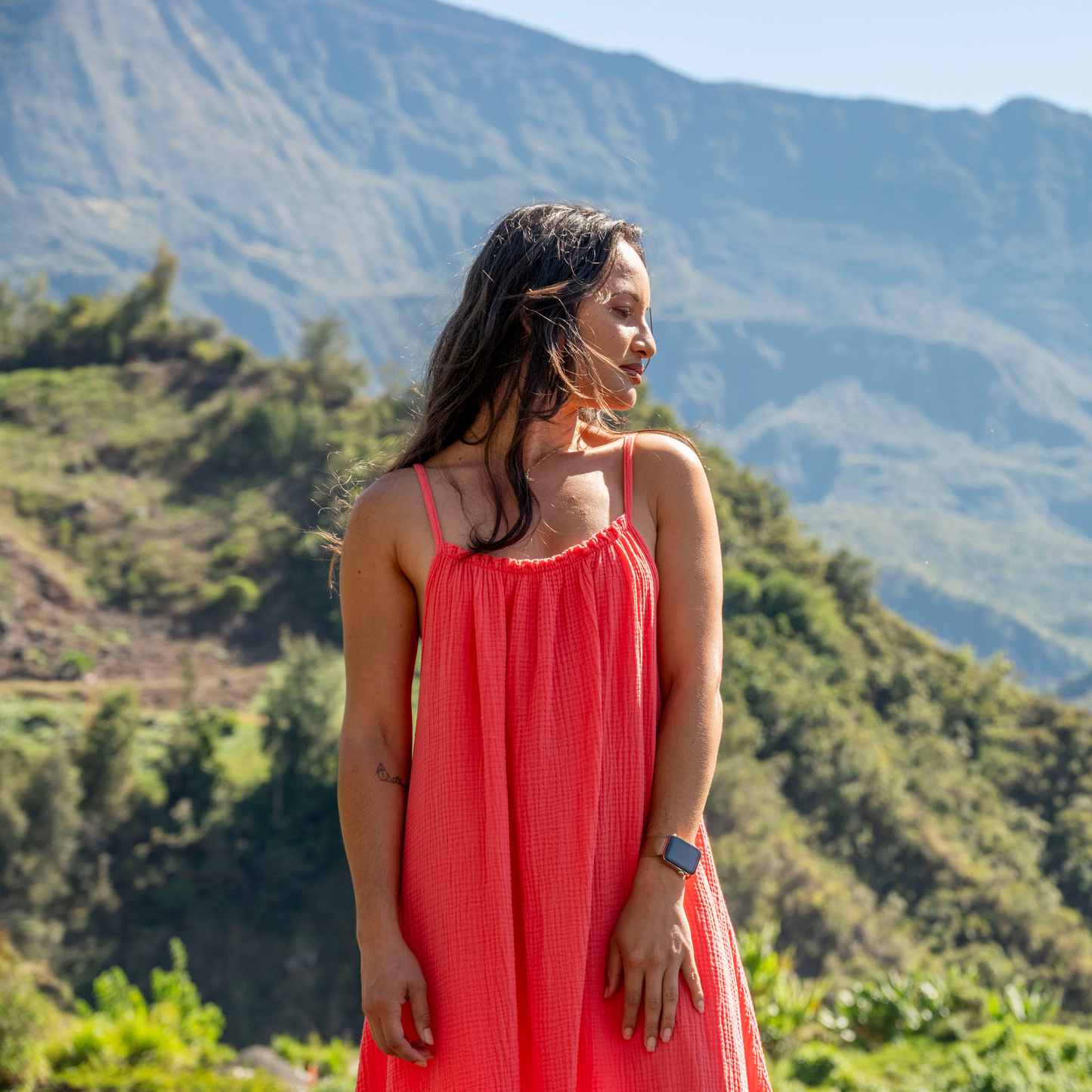 Robe longue à bretelles en gaze de coton CLÉA (PRÉ-COMMANDE)