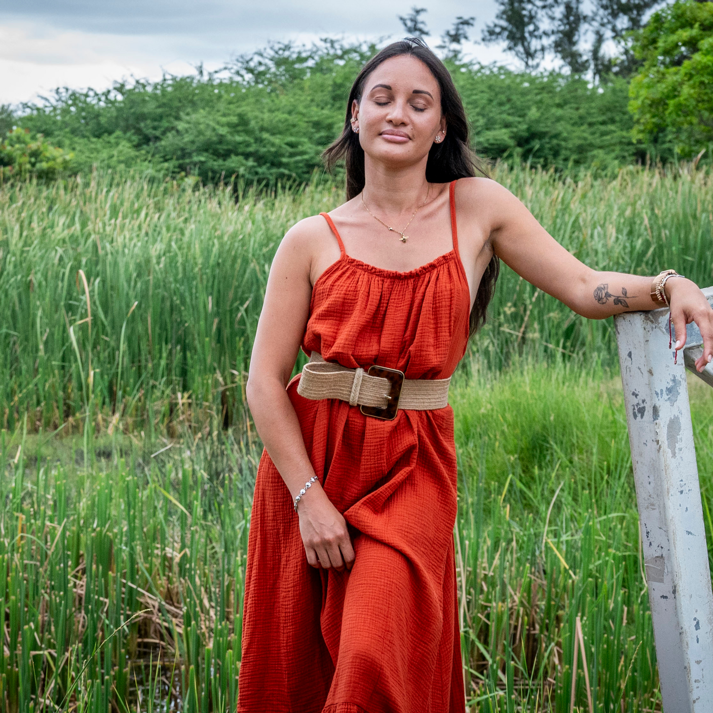 Robe longue à bretelles en gaze de coton CLÉA (PRÉ-COMMANDE)