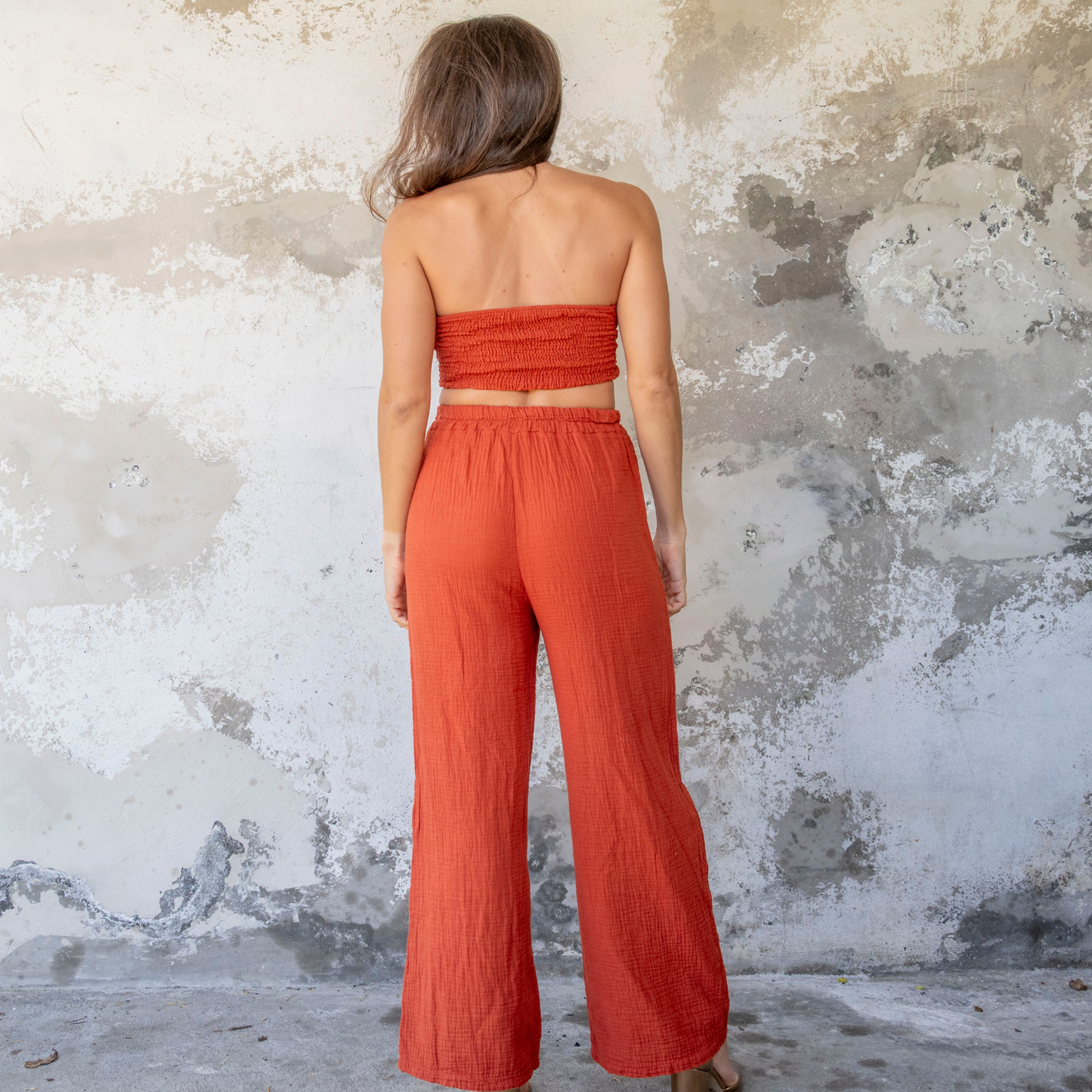 Pantalon gaze de coton terracotta AURORE