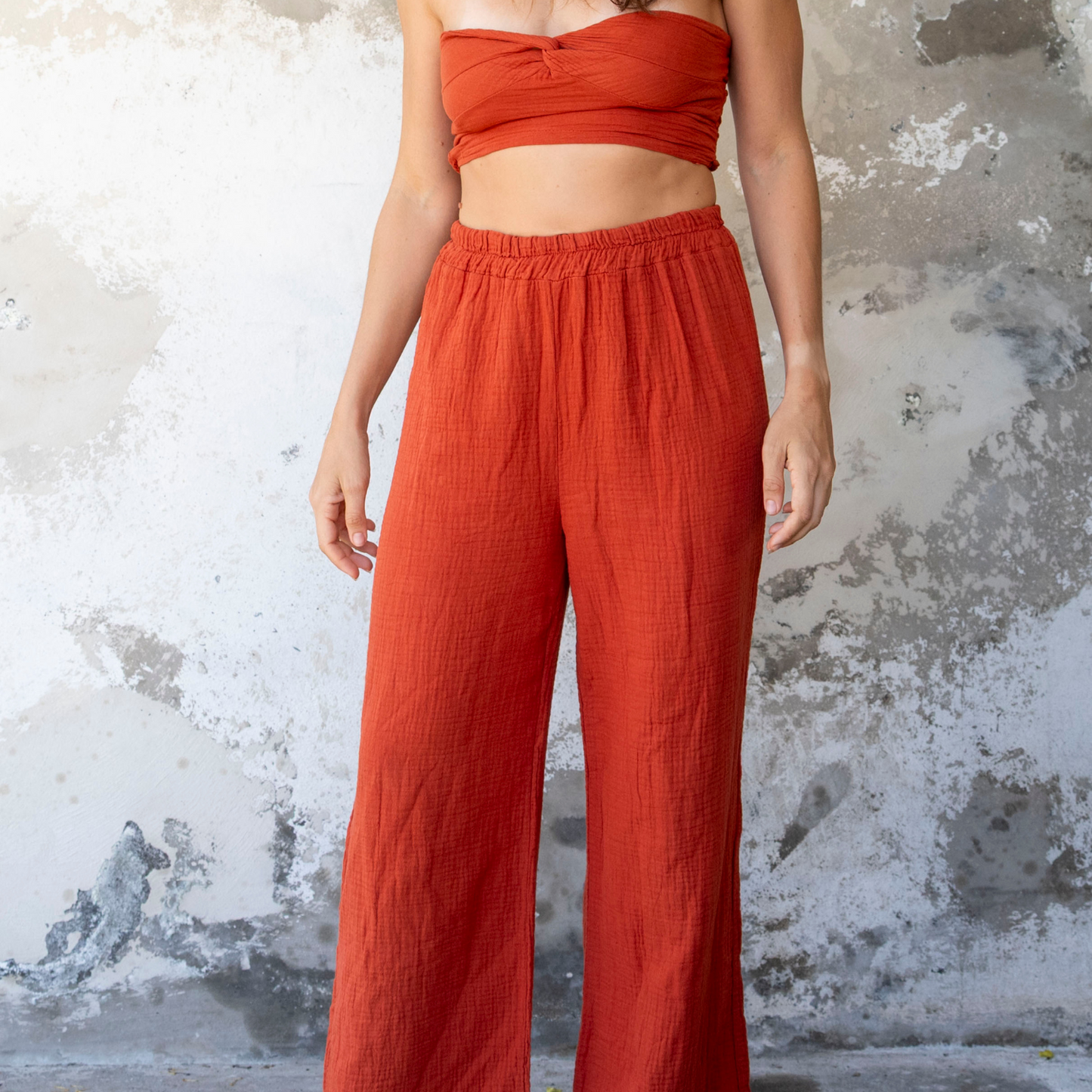 Pantalon gaze de coton terracotta AURORE