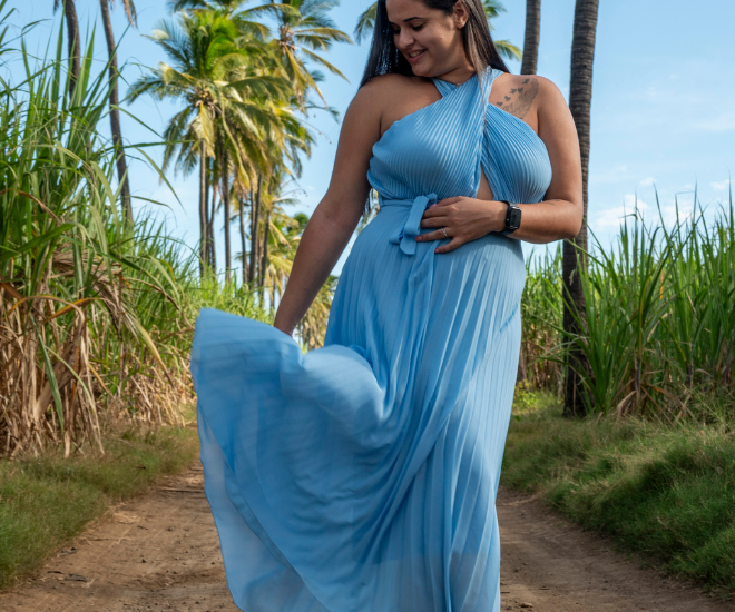 Robe longue plissée bleu ciel SIERRA – Alunaé Shop