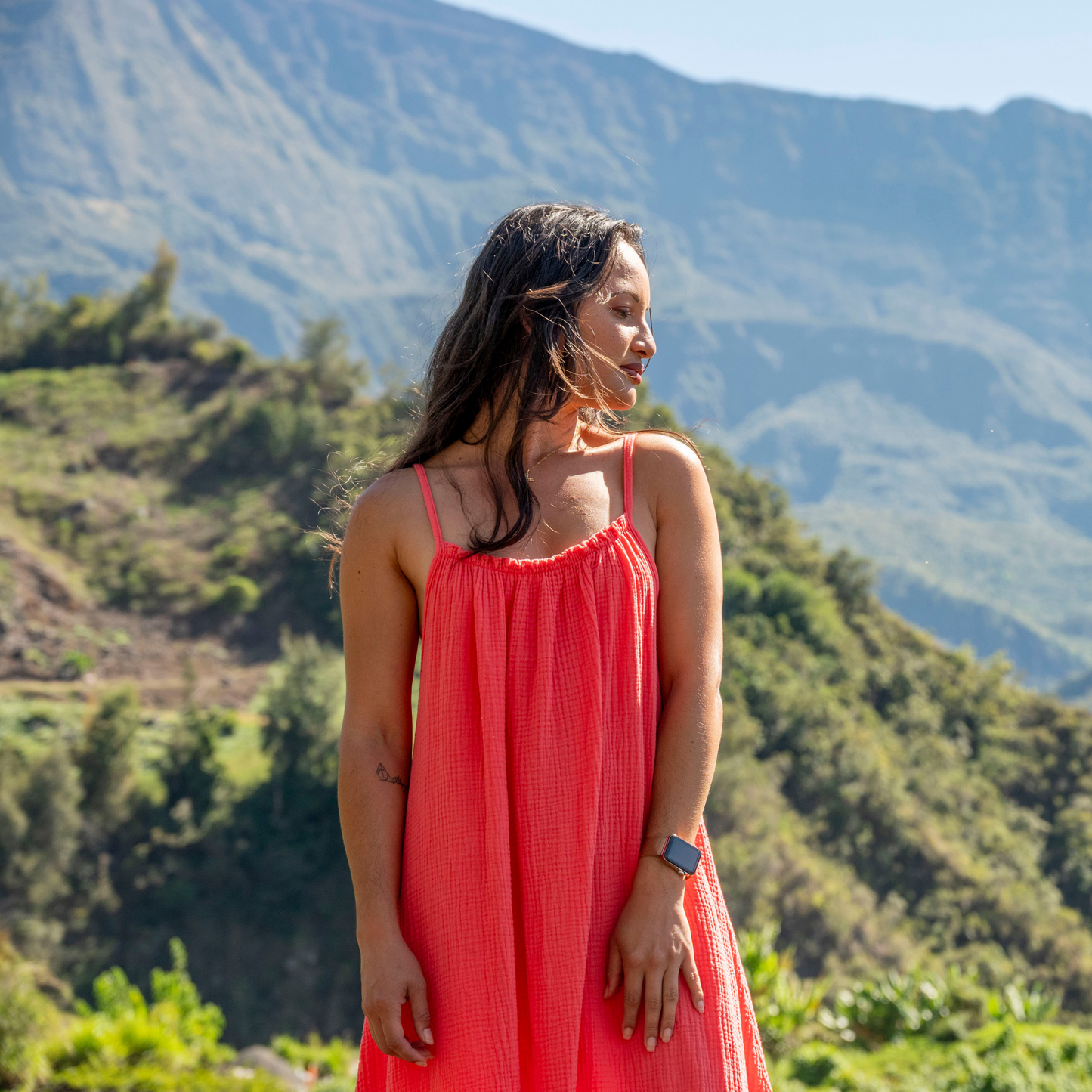 Robe longue à bretelles en gaze de coton CLÉA