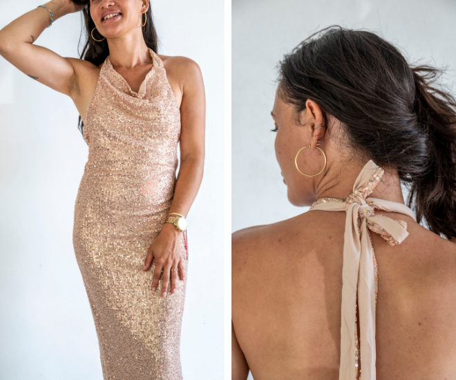 Robe longue à sequins dorée STELLA