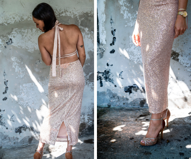 Robe longue à sequins dorée STELLA
