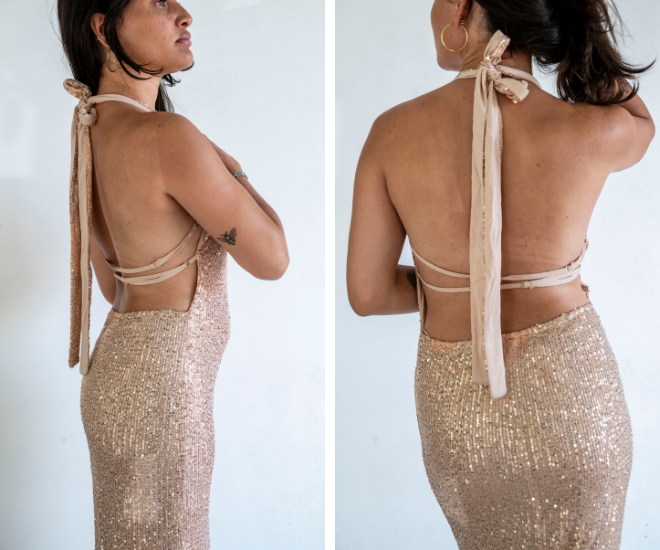 Robe longue à sequins dorée STELLA