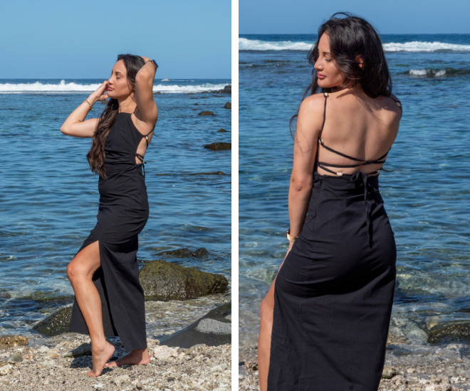 Robe noire fine bretelle ALYA