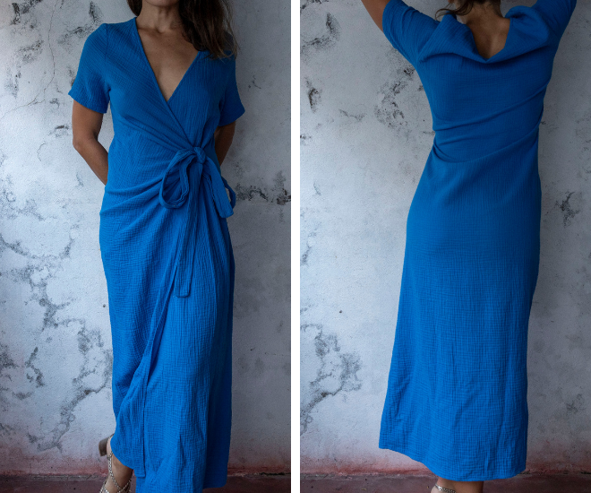 Robe longue cache-cœur en gaze de coton ENORA