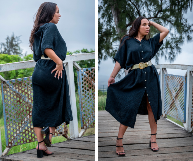 Robe longue gaze de coton noire MILA