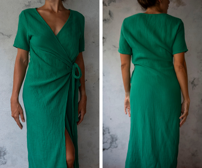 Robe longue cache-cœur en gaze de coton ENORA