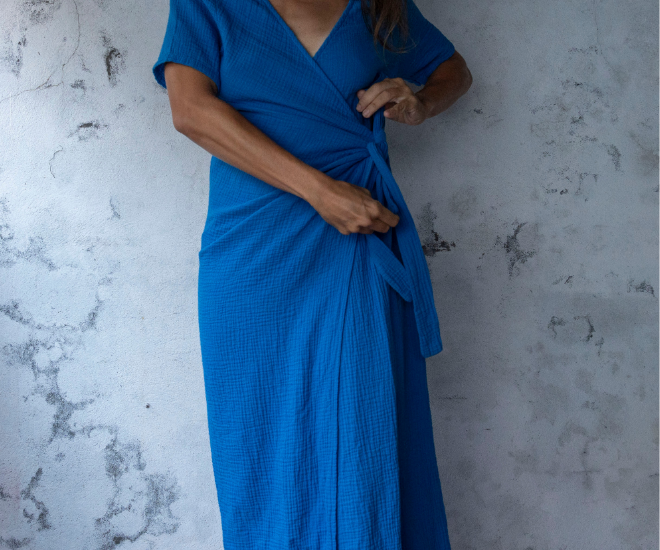 Robe longue cache-cœur en gaze de coton ENORA