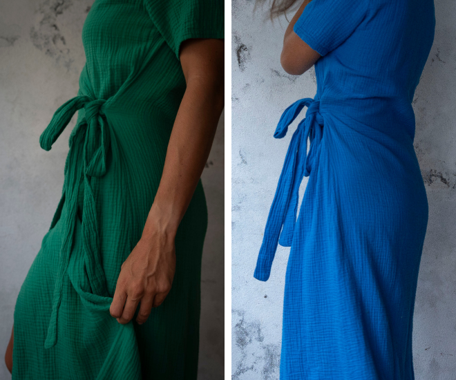 Robe longue cache-cœur en gaze de coton ENORA