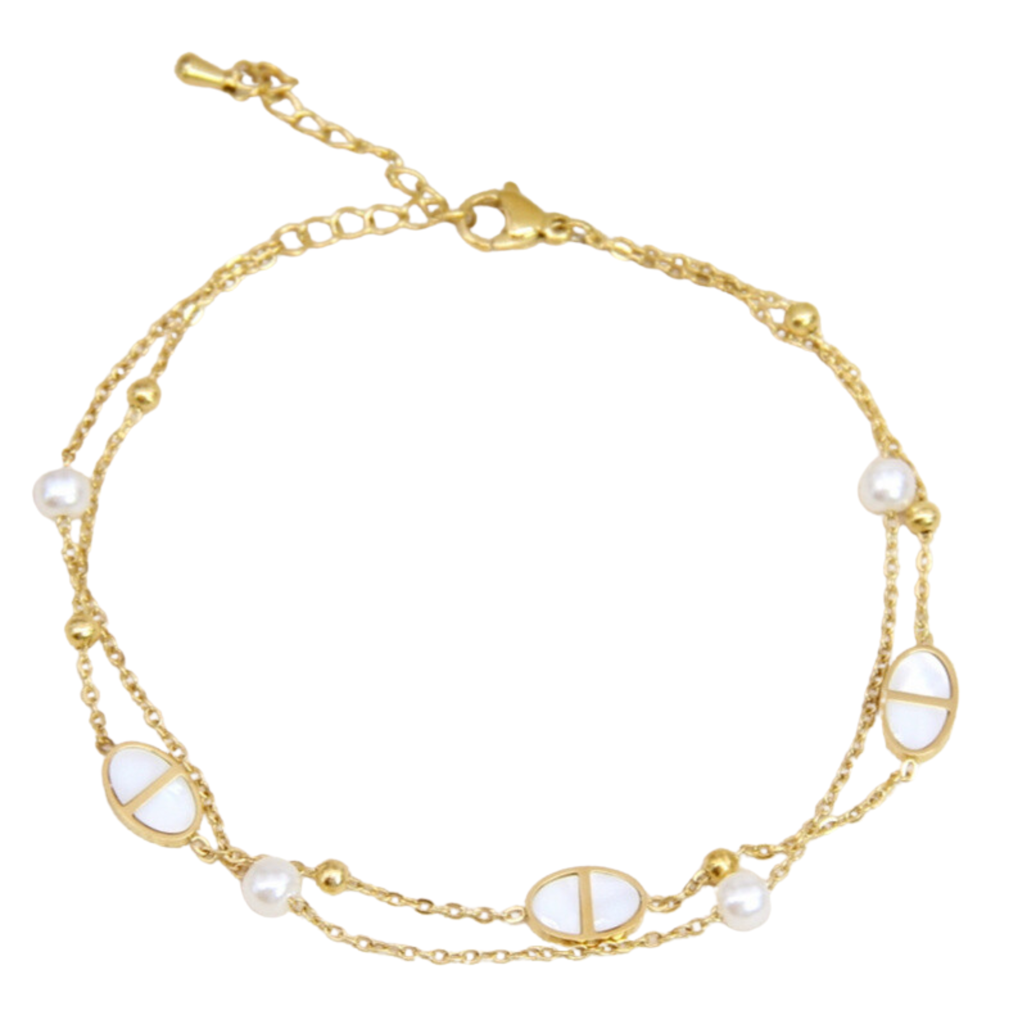 Chaîne de cheville acier inoxydable et perles blanches
