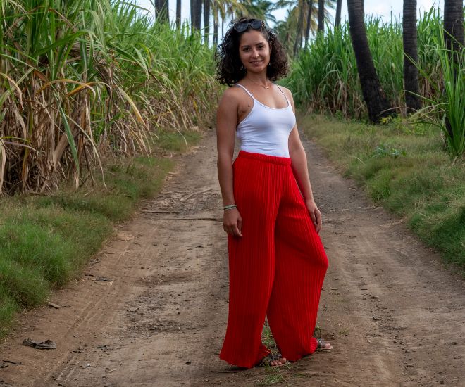 Confortable pantalon plissé, fluide rouge femme 