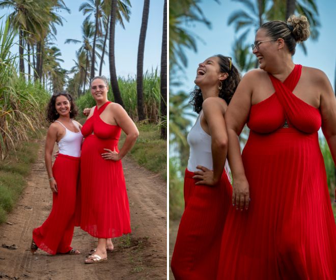 Duo plissée pantalon et robe rouge, léger pour une journée décontracté 