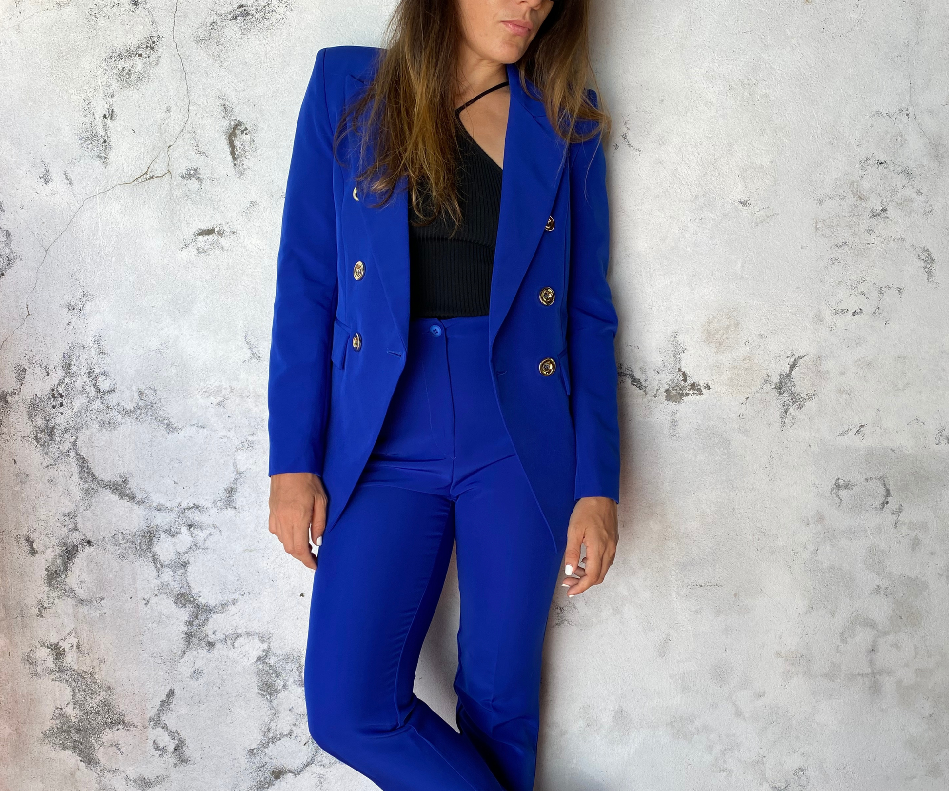 Ensemble tailleur pantalon veste femme bleu roi