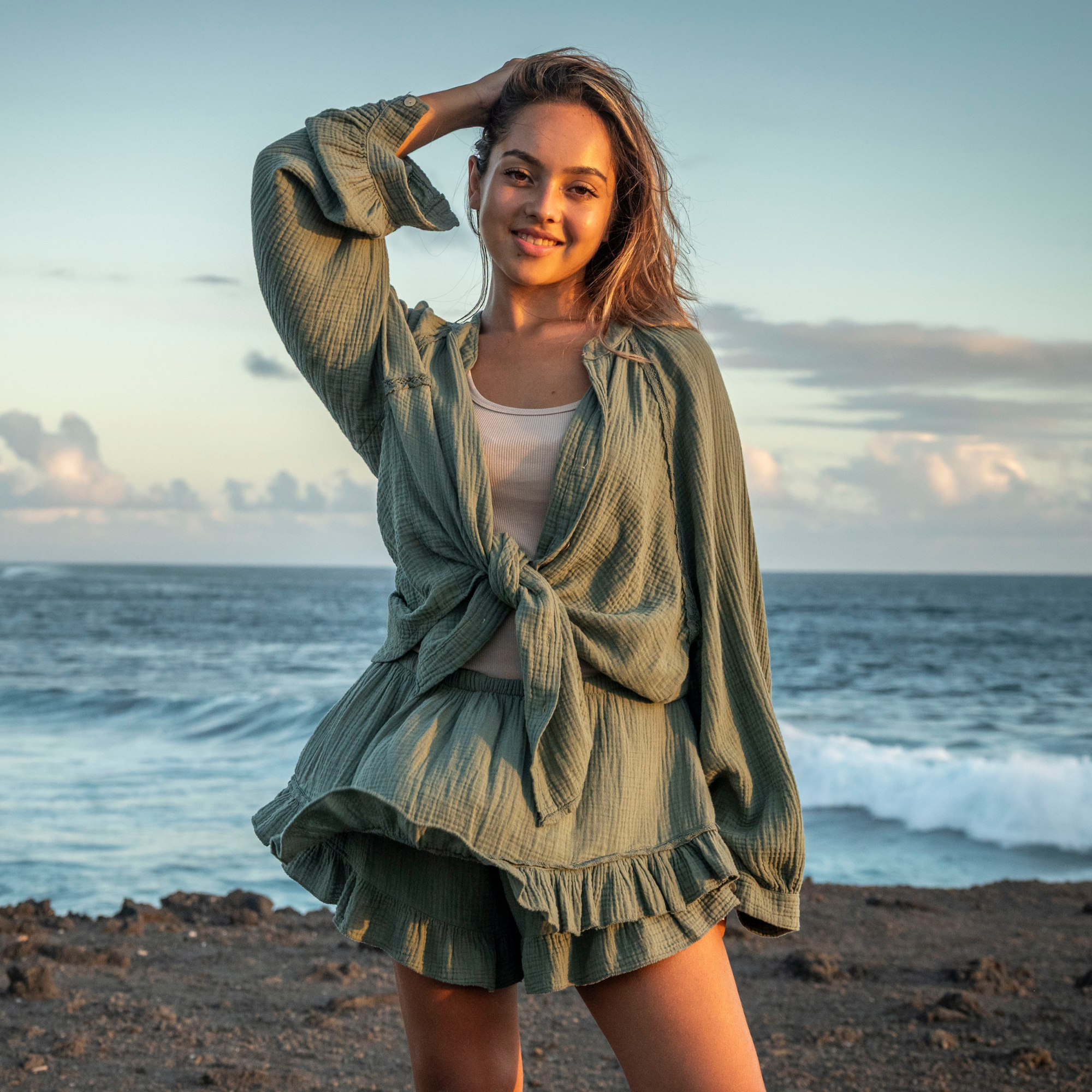 Blouse gaze de coton kaki NOA
