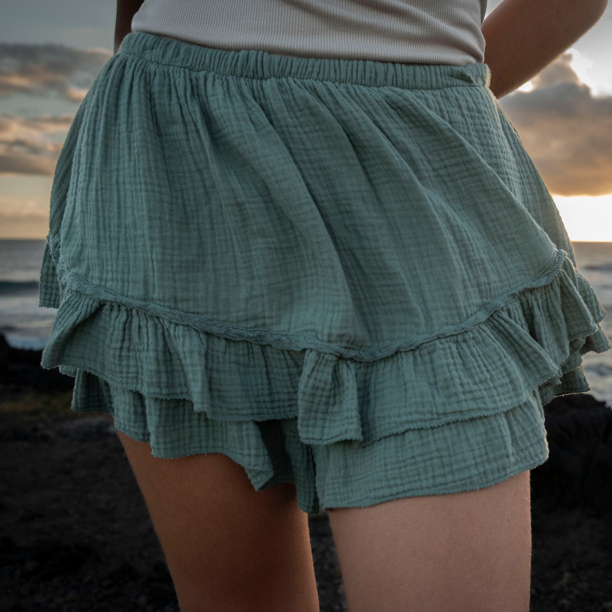 Jupe-short gaze de coton kaki SOHAN