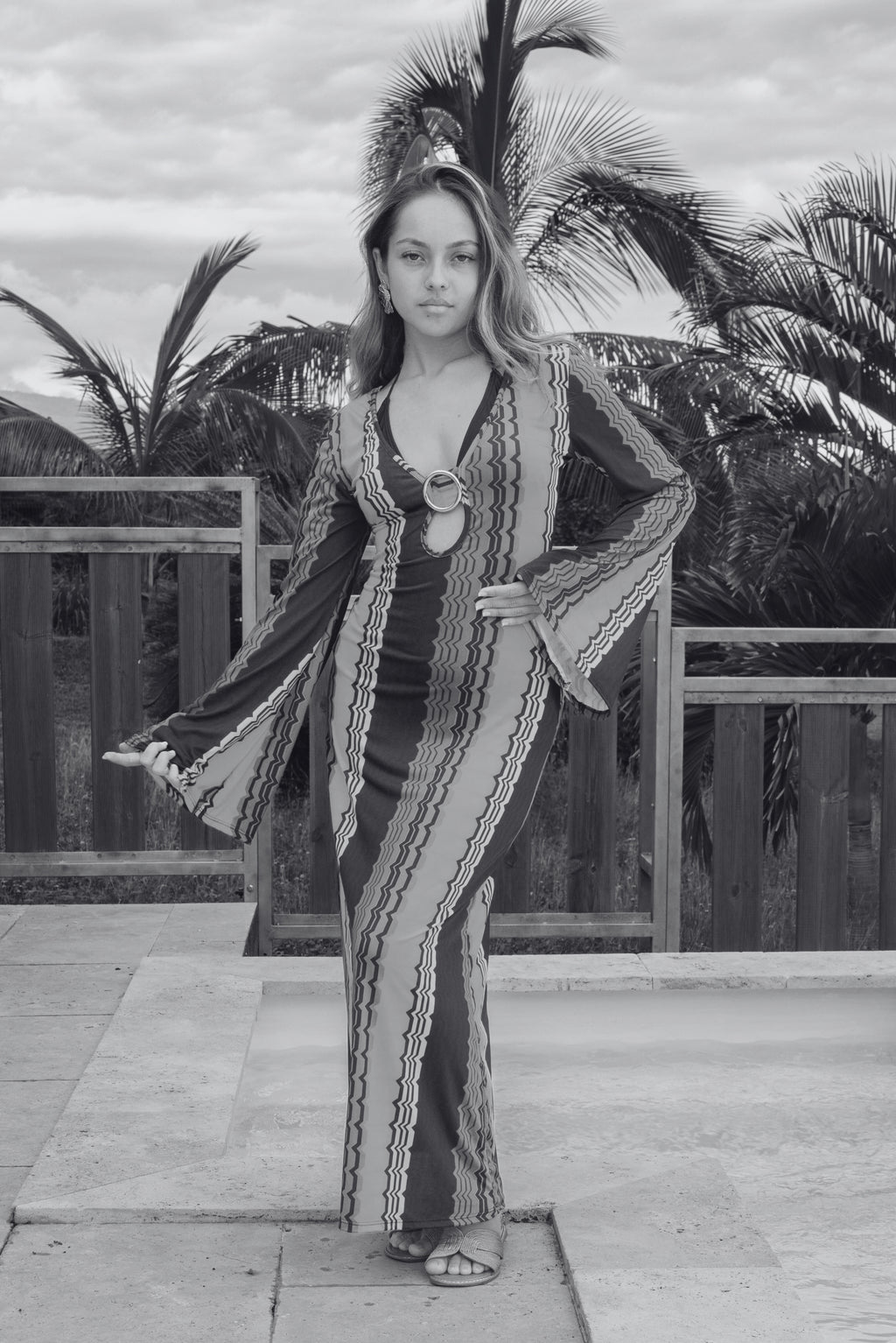 Robe longue bohème chic manches évasées BALI