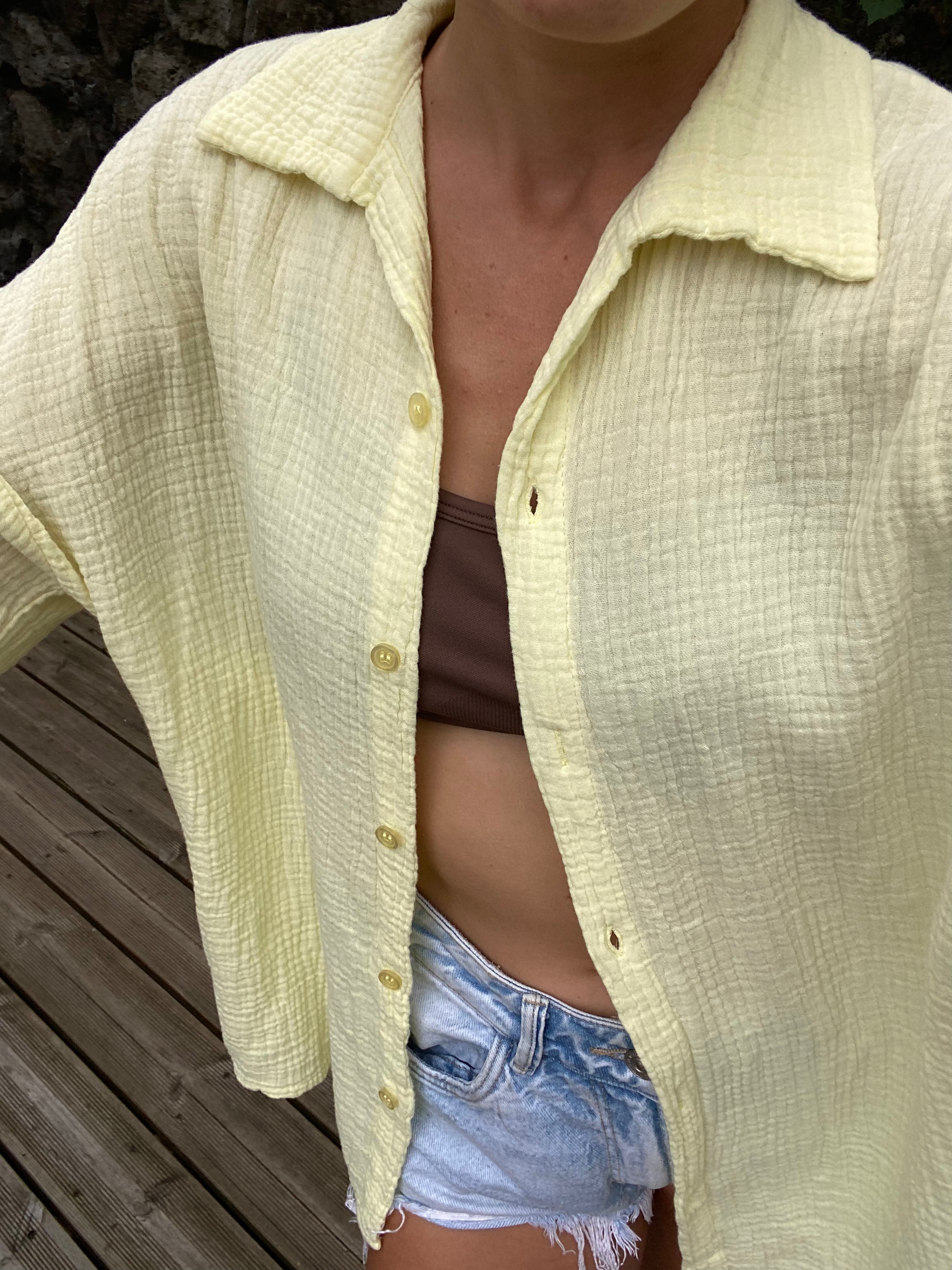 Chemise gaze de coton jaune clair AMALFI