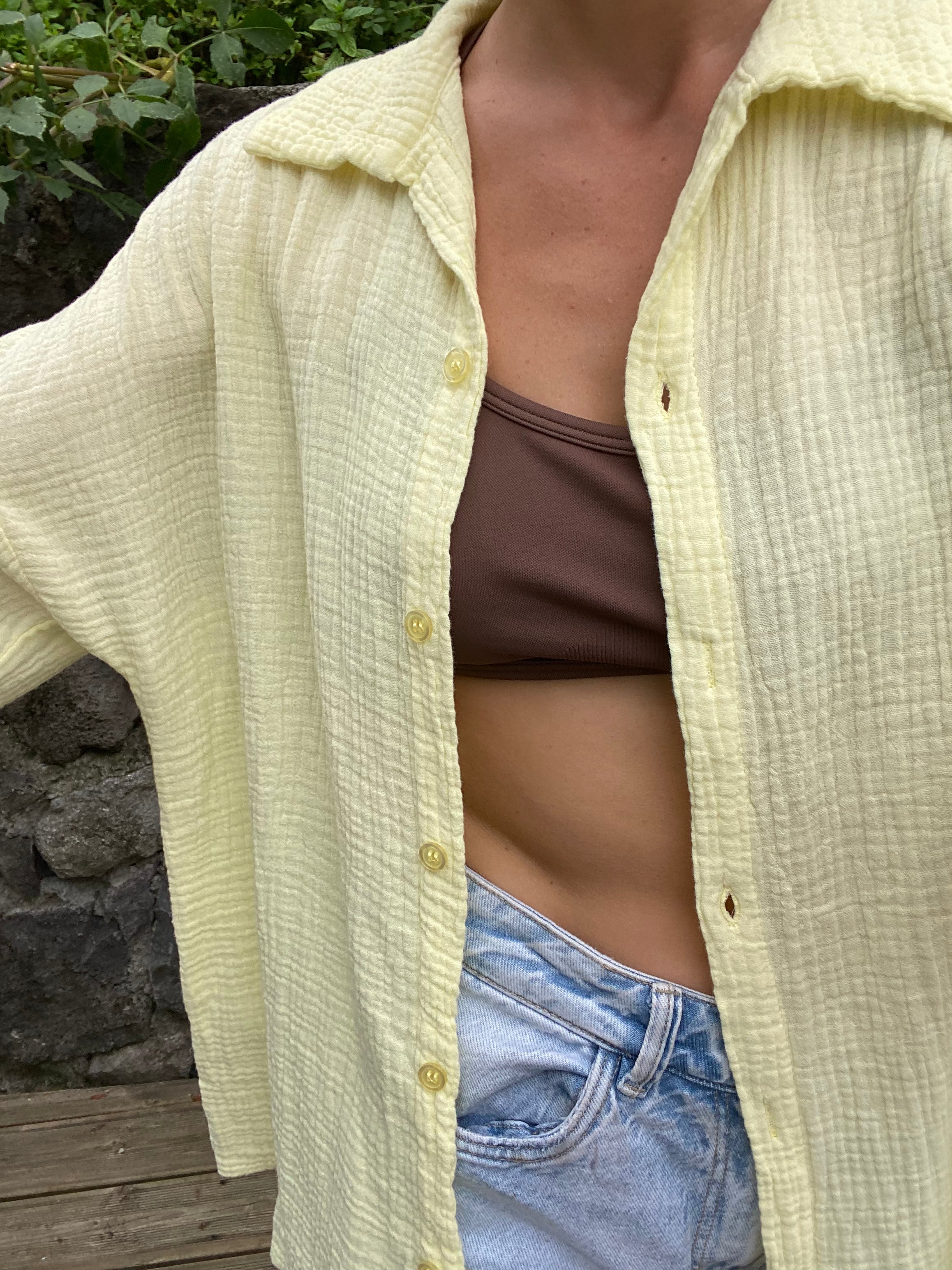 Chemise gaze de coton jaune clair AMALFI