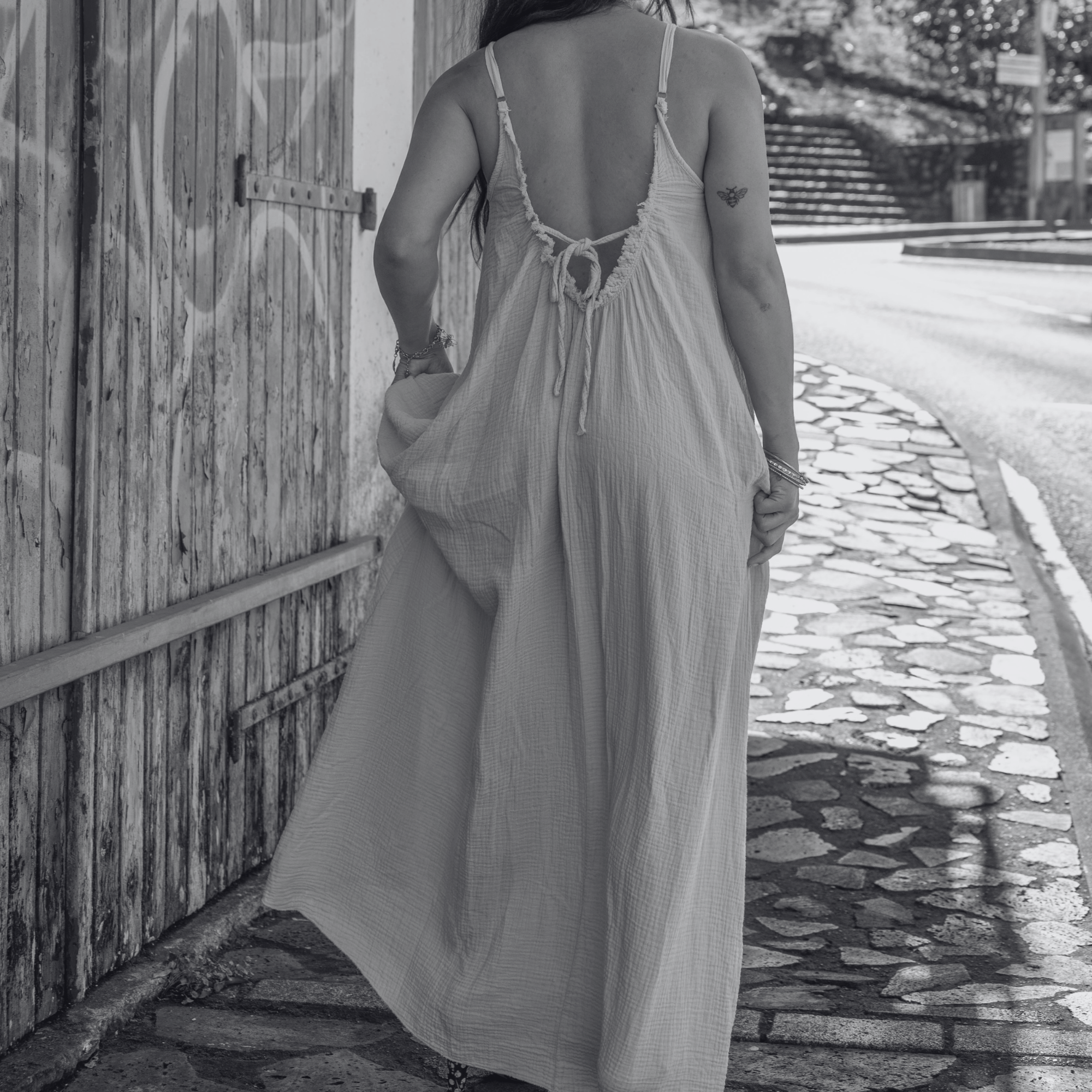 Robe longue dos nu gaze de coton EMMA