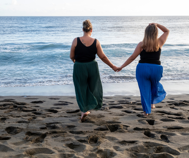 Long pantalon fluide vert et bleu, plissé 