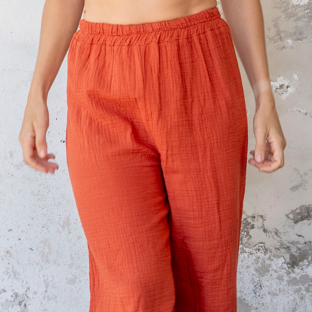 Pantalon gaze de coton terracotta AURORE