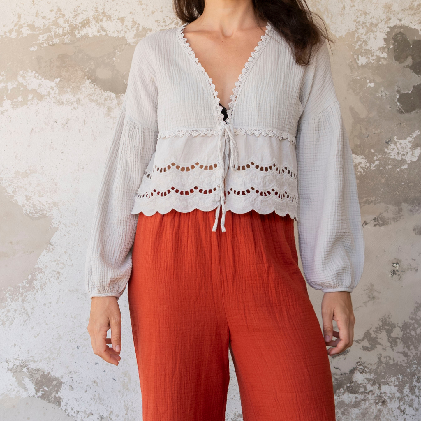 Pantalon gaze de coton terracotta AURORE