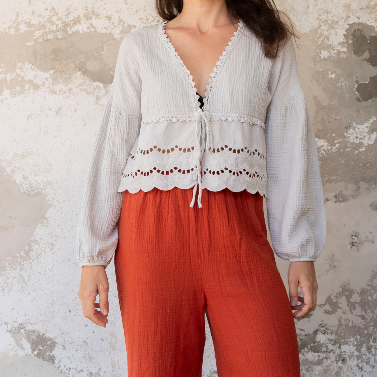 Pantalon gaze de coton terracotta AURORE
