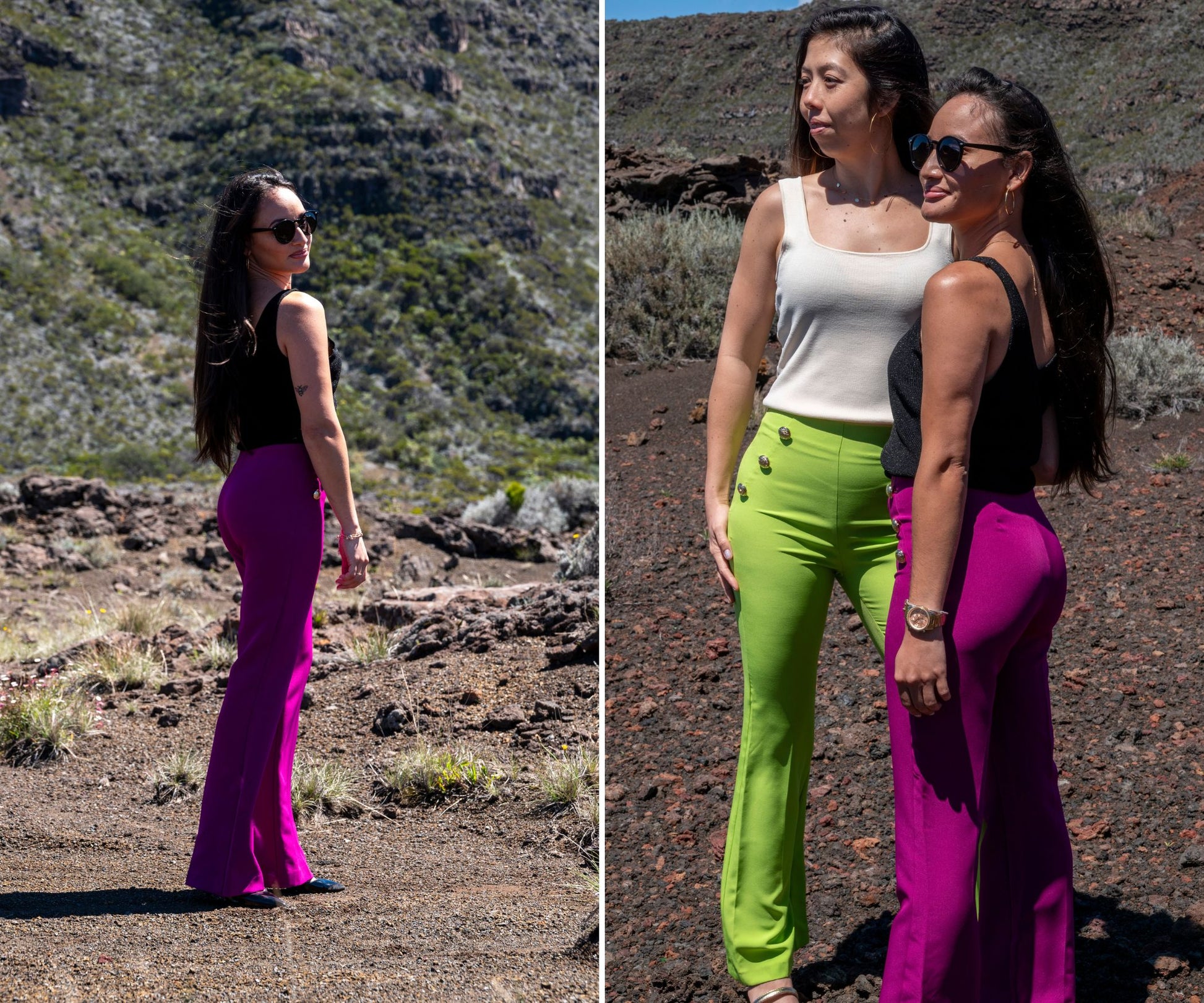 Pantalons femme taille haute colorés au volcan 974