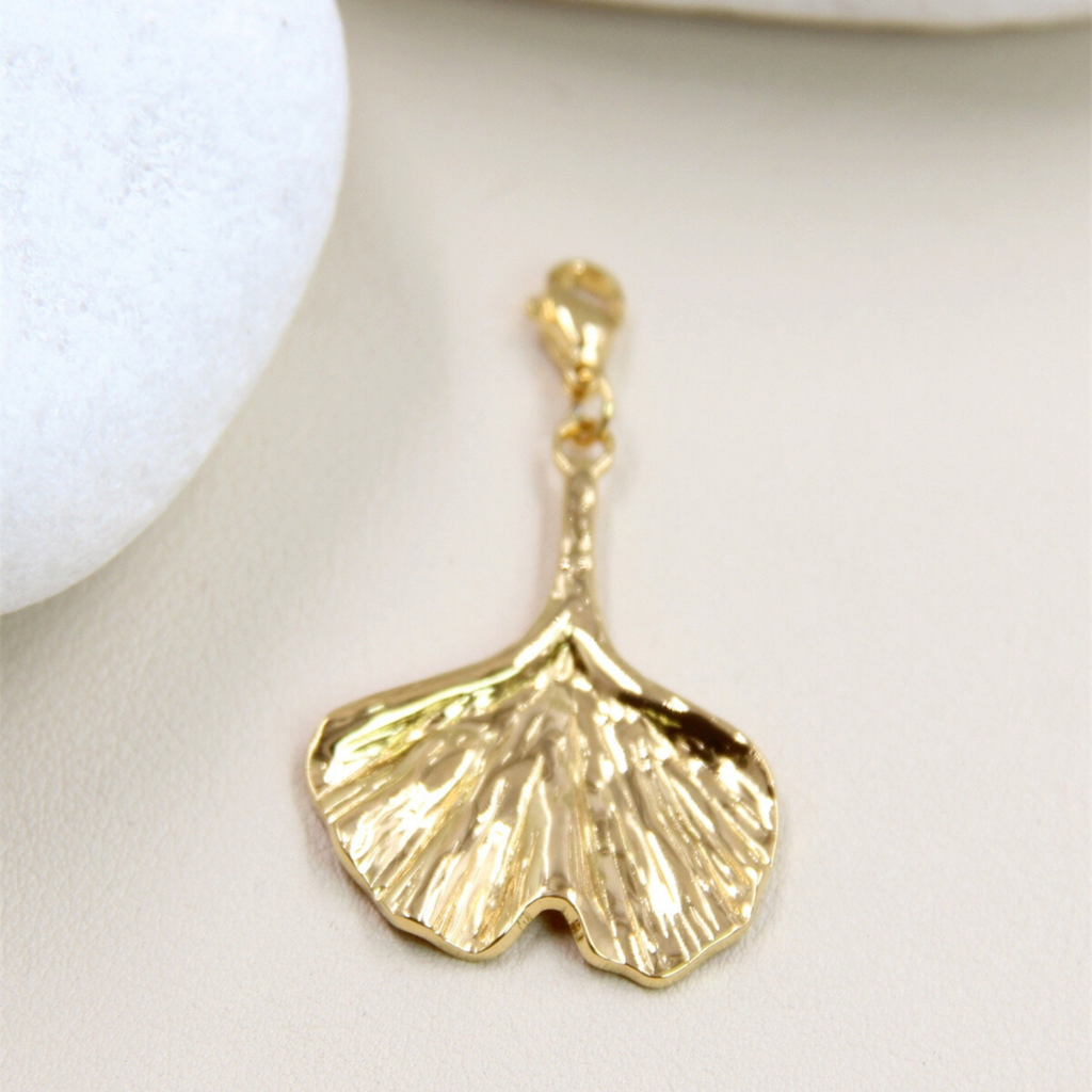 Pendentif charm's feuille de gingko acier inoxydable