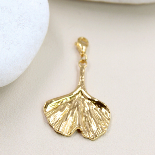 Pendentif charm's feuille de gingko acier inoxydable
