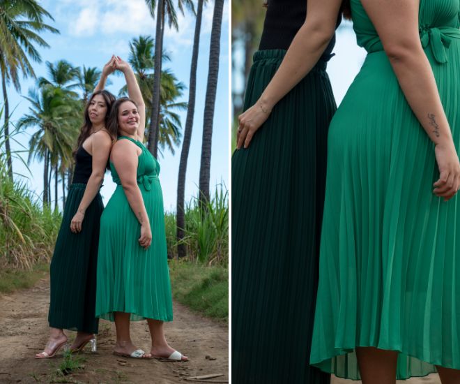 Robe et pantalon pour femme plissé de couleur vert 