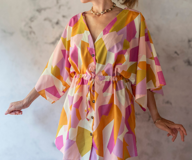 Robe kimono courte effet satin SAKURA