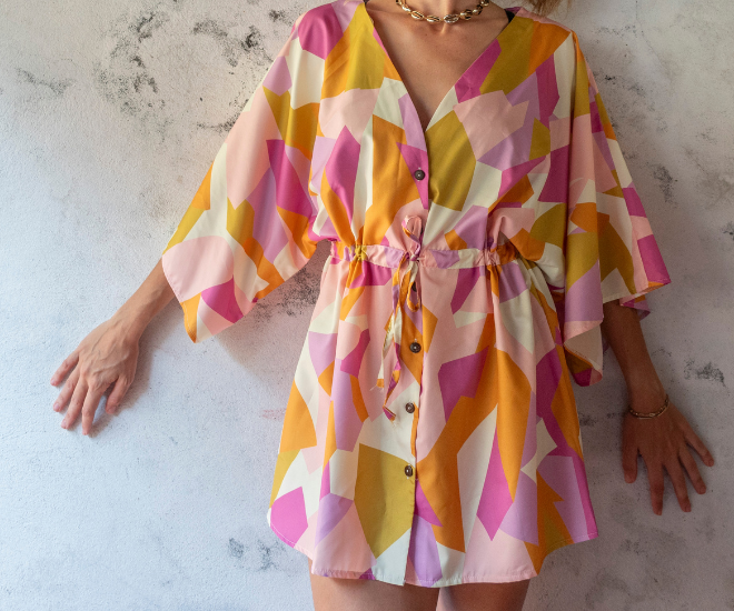 Robe kimono courte effet satin SAKURA