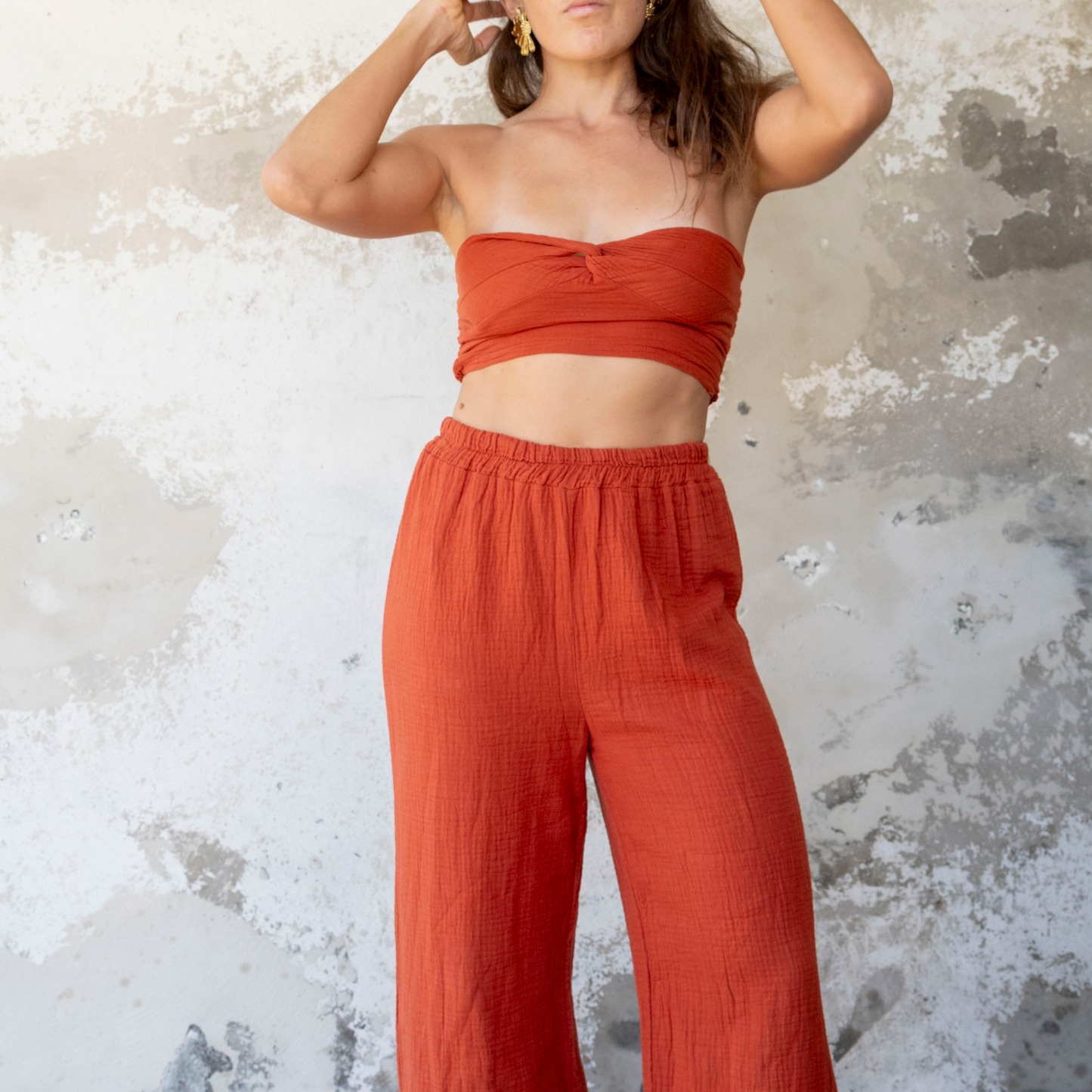 Top bandeau gaze de coton terracotta AVA