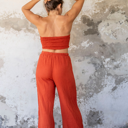 Top bandeau gaze de coton terracotta AVA
