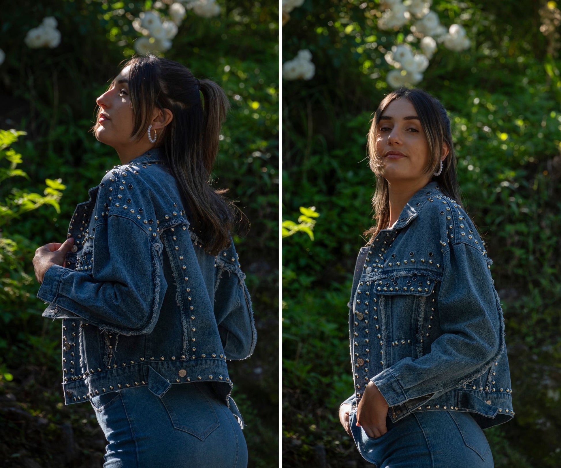 Veste denim femme avec clous tendance