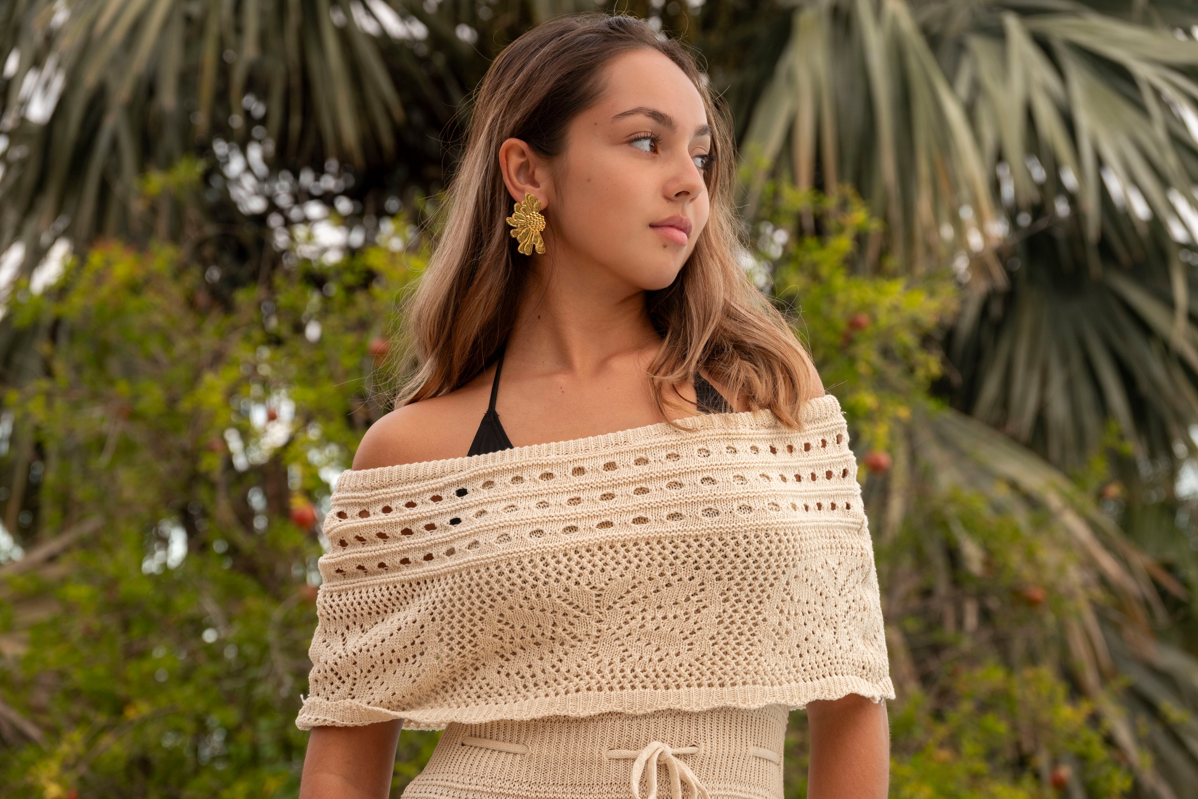 Robe longue crochet beige RIO