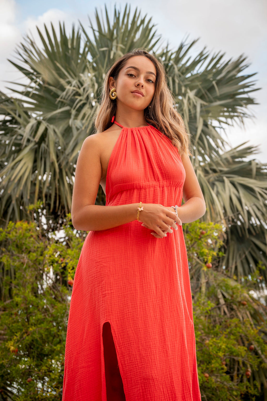 Robe longue à lacets gaze de coton CHARLIE