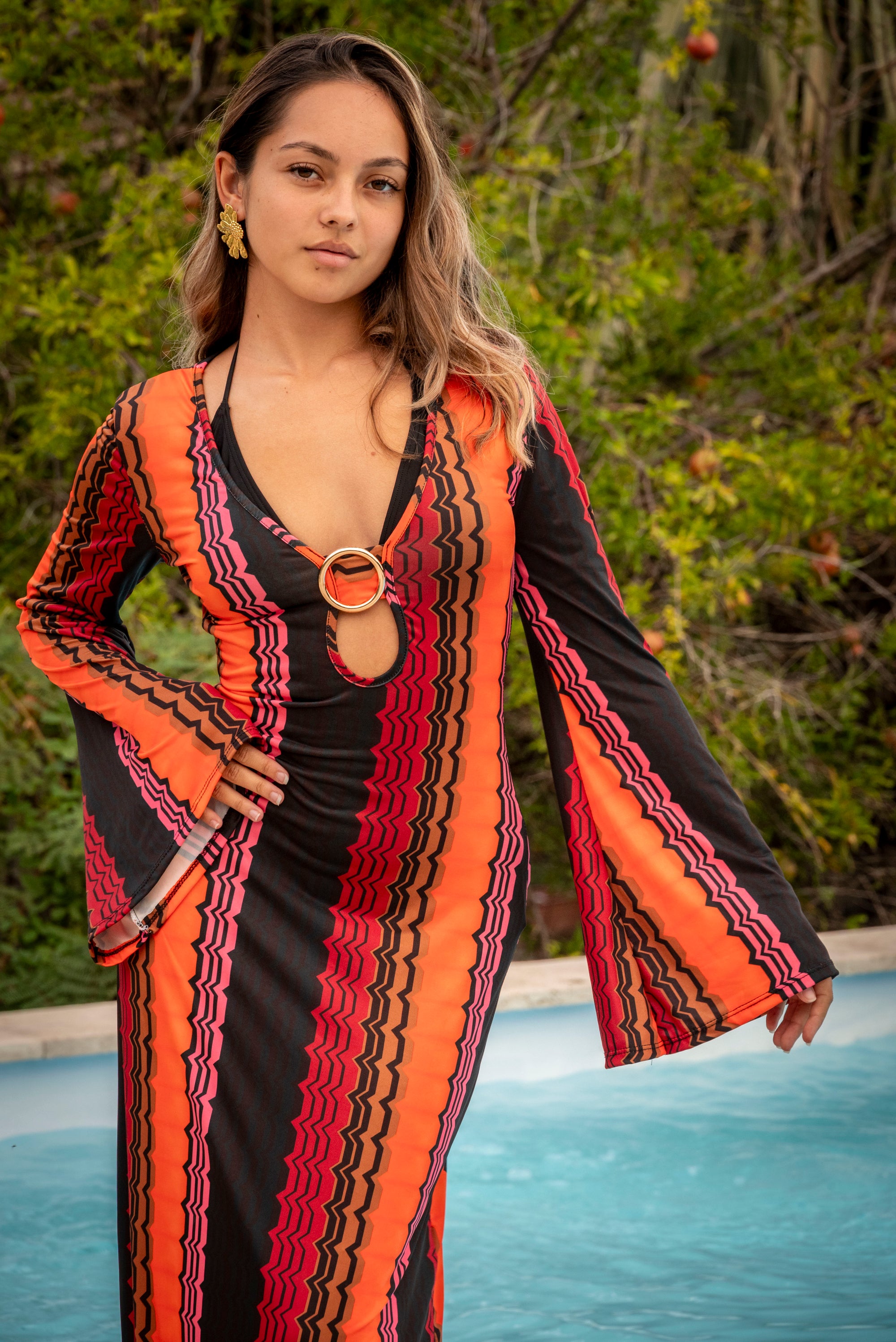 Robe longue bohème chic manches évasées BALI