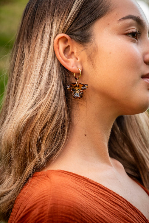 Boucles d'oreille acier inoxydable fleur léopard en résine