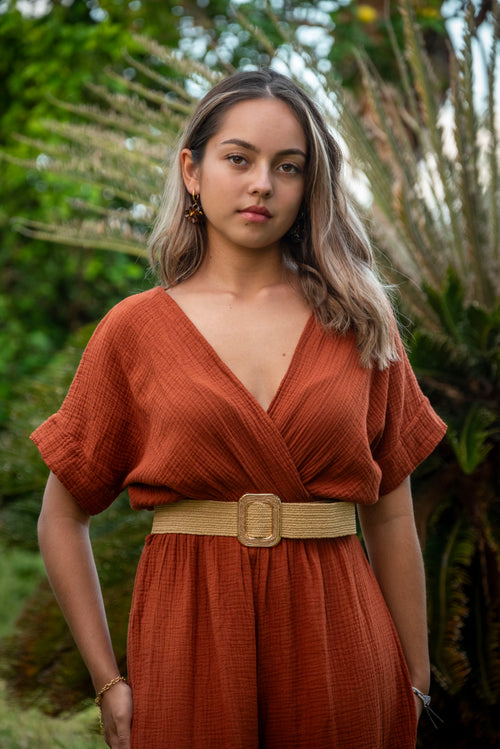 Ceinture raphia naturel à boucle carrée