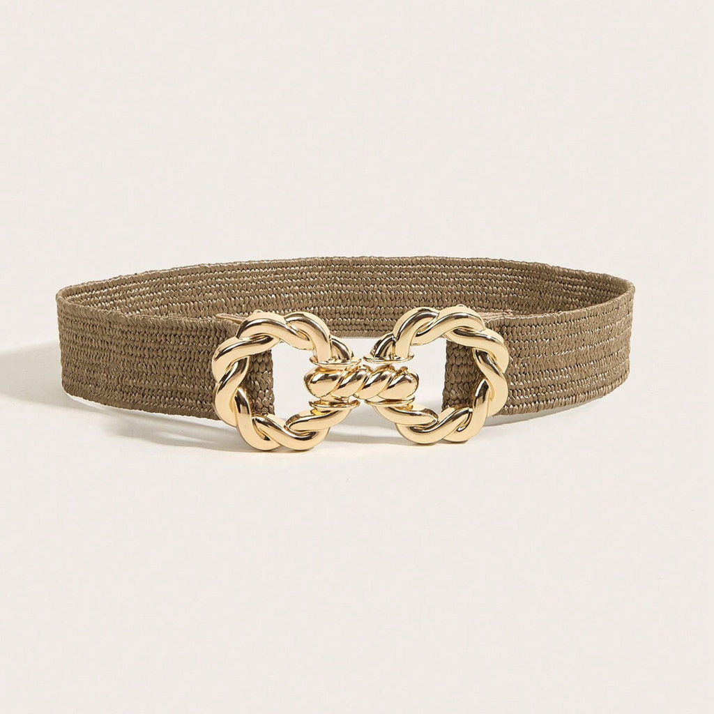 Ceinture élastique raphia naturel à boucle dorée
