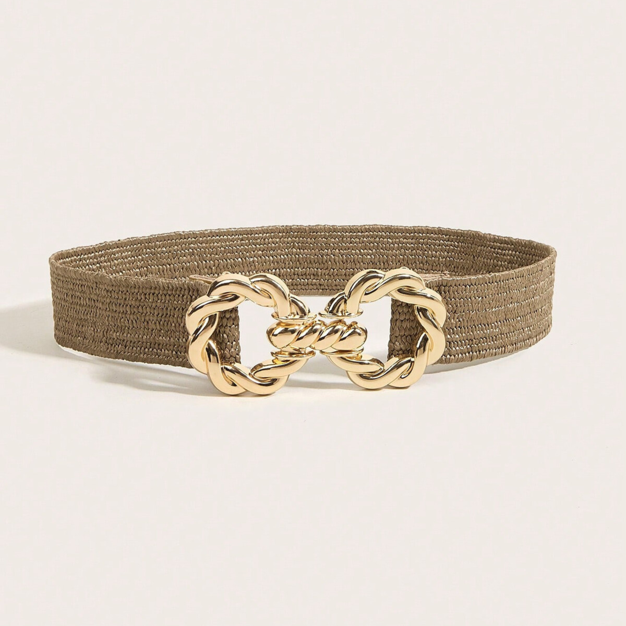 Ceinture élastique raphia naturel à boucle dorée