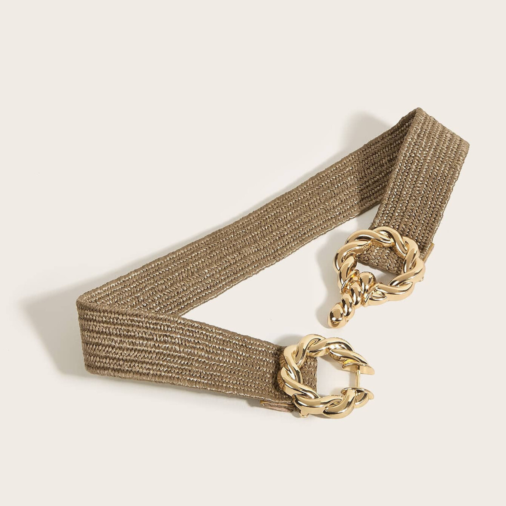 Ceinture élastique raphia naturel à boucle dorée