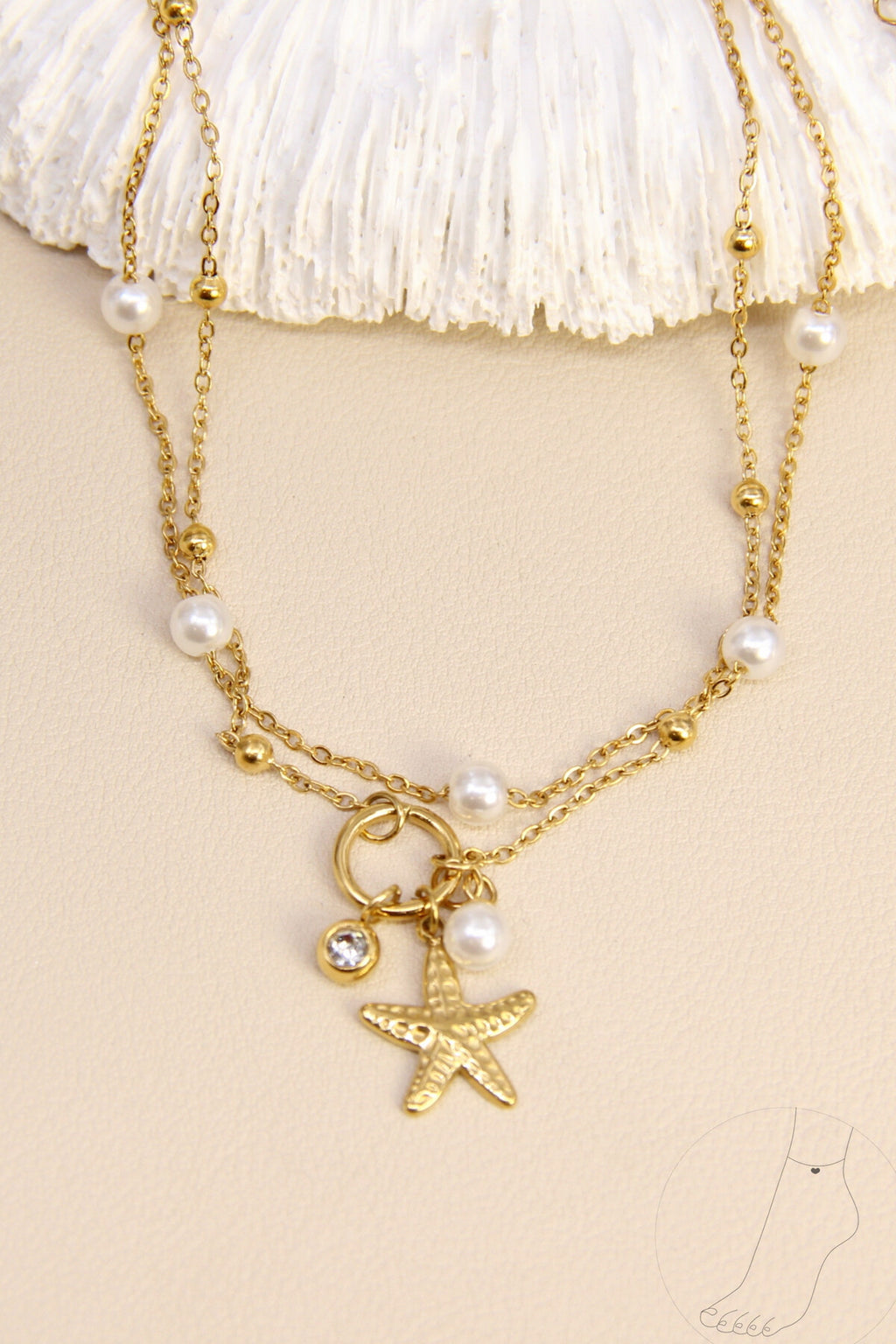 Chaine de cheville acier inoxydable étoile et perles TAHITI