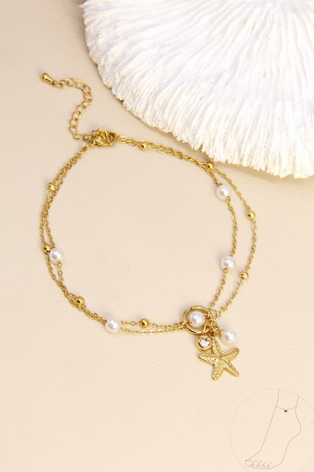 Chaine de cheville acier inoxydable étoile et perles TAHITI