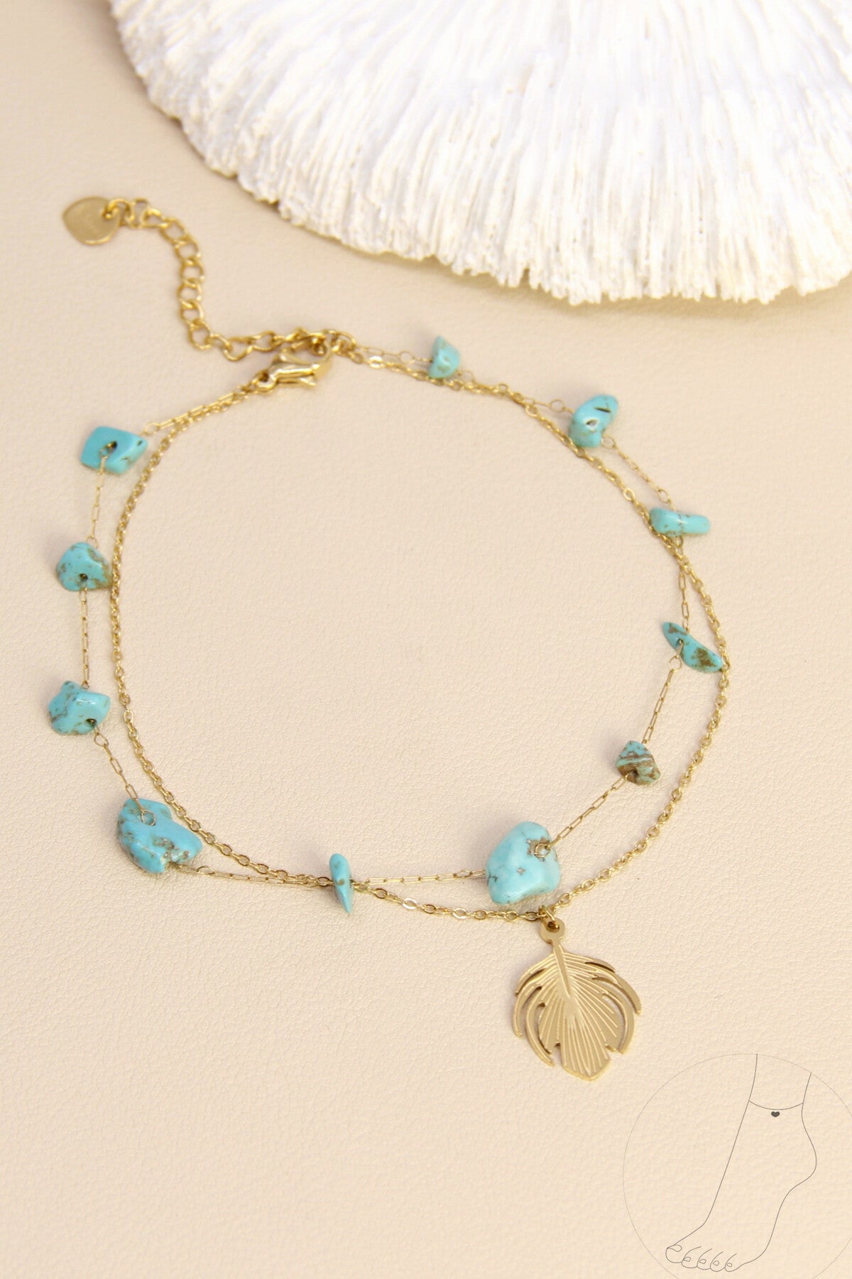 Chaine de cheville acier inoxydable et turquoises