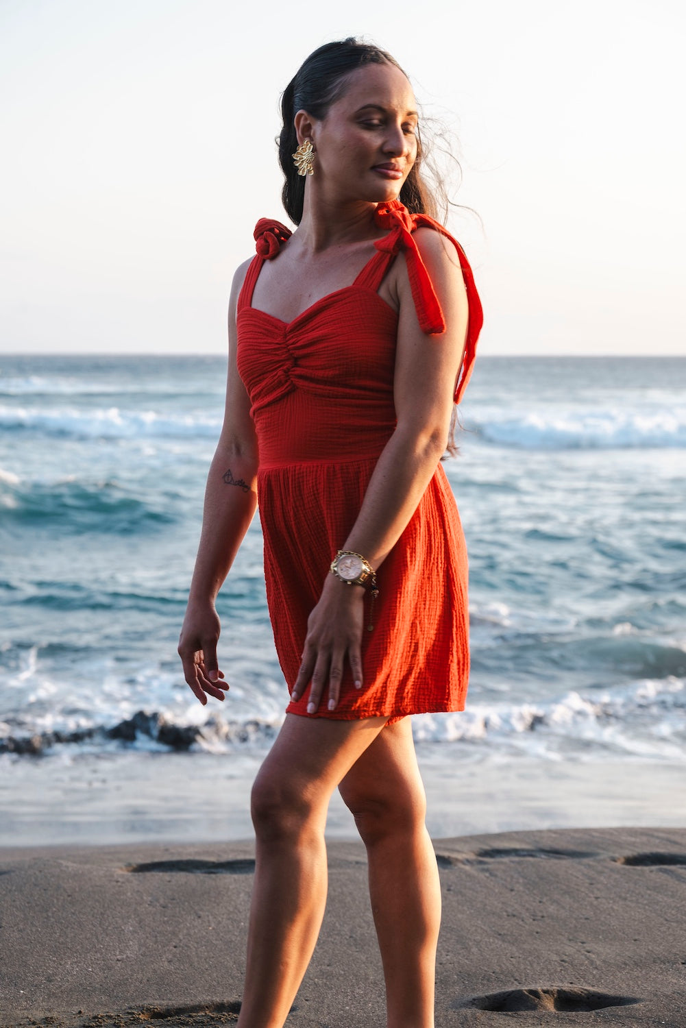 Combishort gaze de coton rouge MIAMI